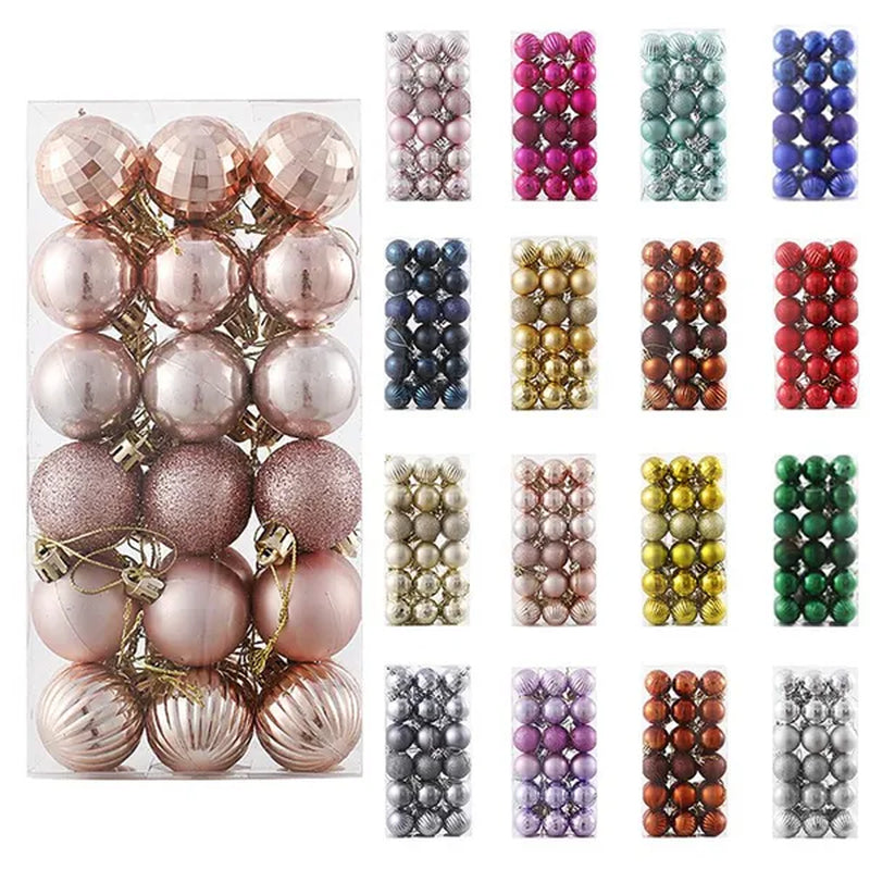 36Pcs/Box 4CM Glitter Christmas Balls Xmas Tree Hanging Pandent Balls Rose Gold Silver Green Red Blue New Year Christmas Home Decor
