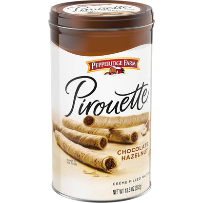 Pirouette Cookies, Chocolate Hazelnut Créme Filled Wafers, 13.5 Oz Tin
