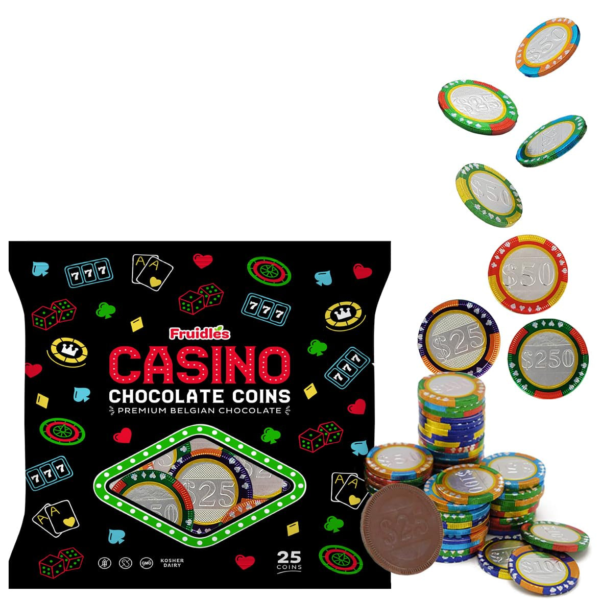 Casino Poker Chips, Belgian Milk Chocolate Coins, Kosher Certified Dairy, Non GMO (Pack of 25) - WORLD TIME VISITS