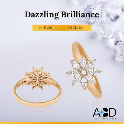 10KT Yellow Gold Marquise Flower Lab-Grown Diamond Ring for Women, Fine Diamond Jewelry, Engagement, Gifts for Her, D,E Color, VS Clarity, 0.6 Carats