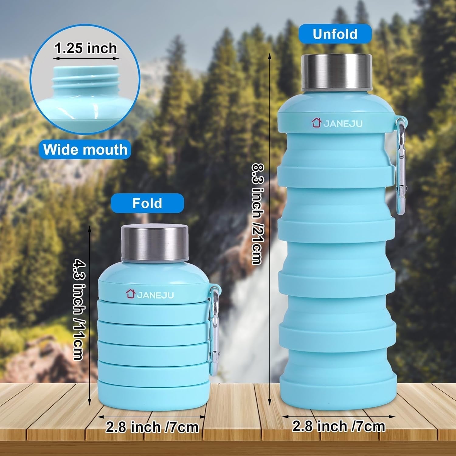 Janeju Collapsible Water Bottle, 17Oz BPA Free Silicone Reusable Portable Lightweight Foldable Water Bottles with Carabiner, Portable Leak Proof Sports Water Bottle (White) - WORLD TIME VISITS