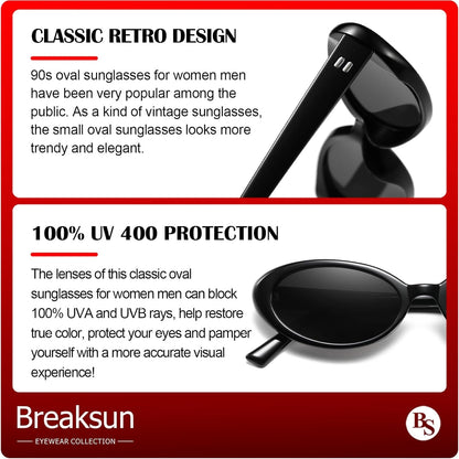 Retro Oval Sunglasses for Women Men Fashion Small Oval Sunglasses 90S Vintage Shades