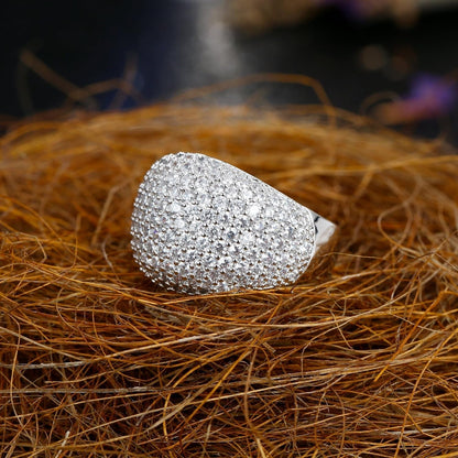 Diamond Accent Dome Ring - Sliver Fashion Rings for Women Big Hollow Women Wedding Band Cubic Zirconia Statement Rings for Women 5-11