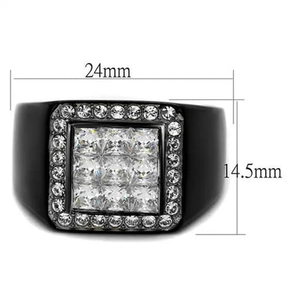 Men's Princess Cut Simulated Diamond Stainless Steel Black Plated Ring Size 8-13
