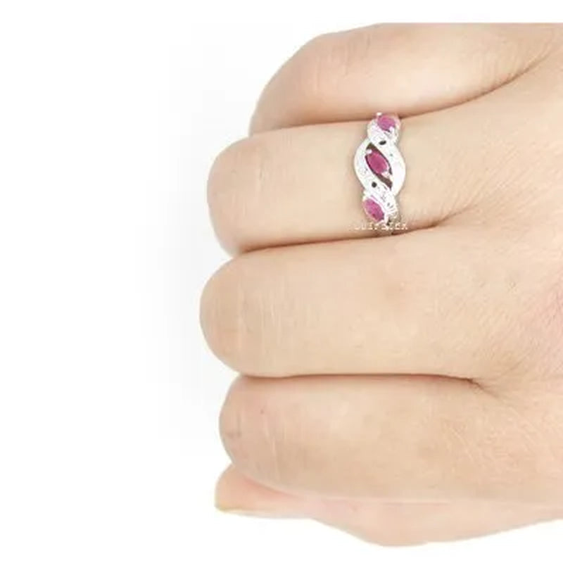 CoLife Jewelry Fashion Silver Ruby Ring for Woman 2.5mm * 5mm Natural Ruby Silver Ring 925 Silver Ruby Jewelry Gift for Wife