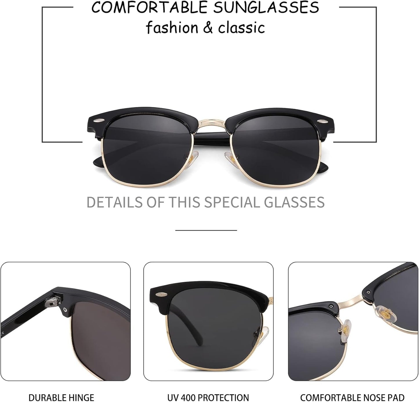 Semi-Rimless Polarized Sunglasses UV 400 Protection for Women Men