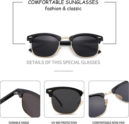 Semi-Rimless Polarized Sunglasses UV 400 Protection for Women Men