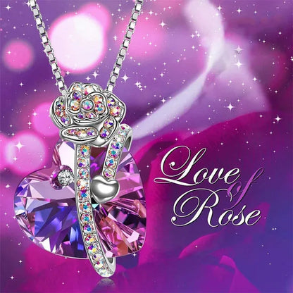 Elegant Fashion Women'S Creative Heart-Shaped Crystal Necklace Rose Necklace Butterfly Necklace Multicolor Love Diamond Flower Pendant Engagement Necklace Women'S Diamond Jewelry Birthday Party Gift Jewelry