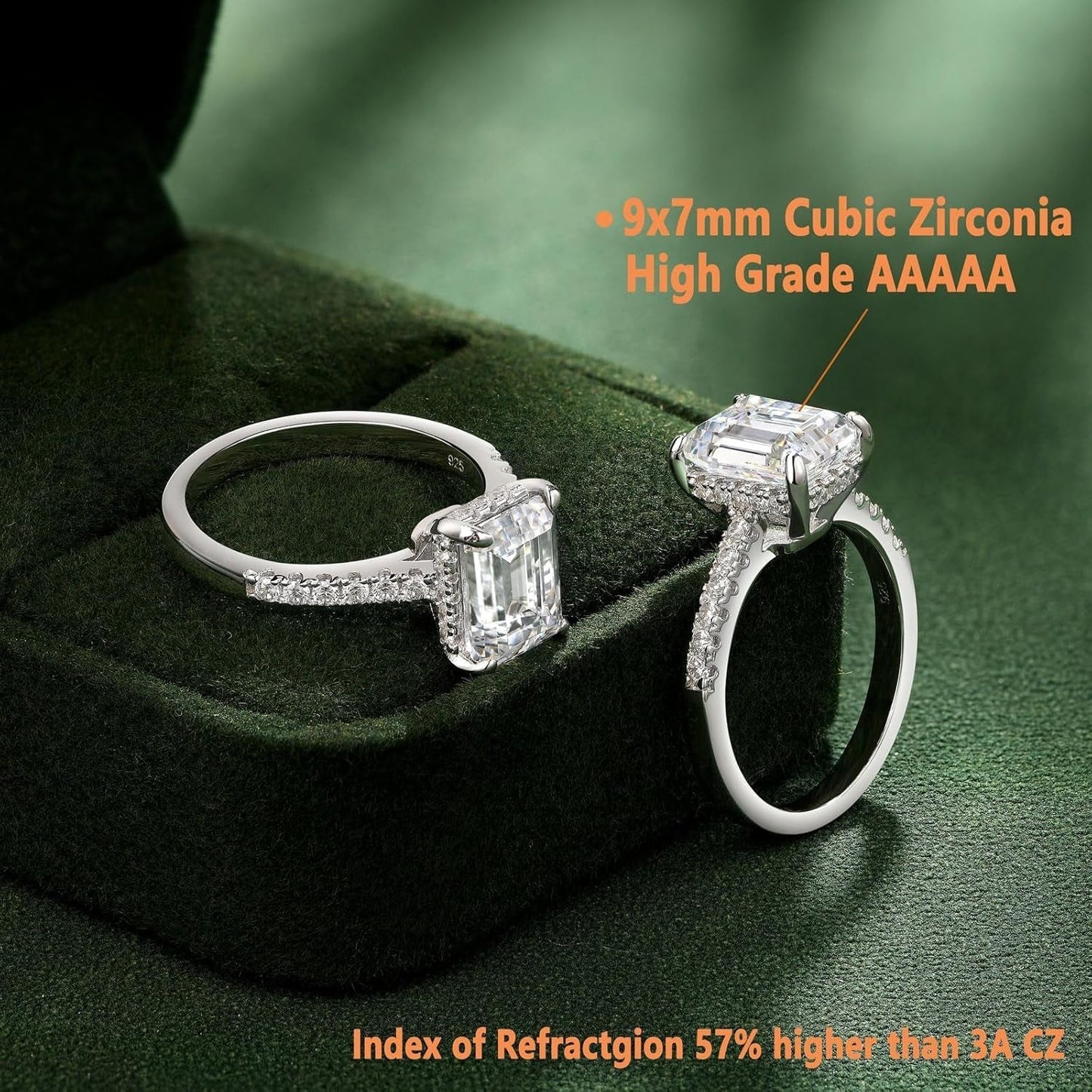 SHELOVES 3 Carat Emerald Cut Engagement Rings AAAAA White Cz 925 Sterling Silver Wedding Band 4-13 - WORLD TIME VISITS