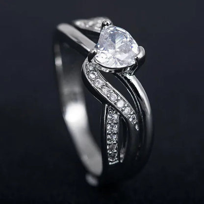 Fashion Heart Cut Purple Natural Amethyst & Diamond Ring Jewelry for Women