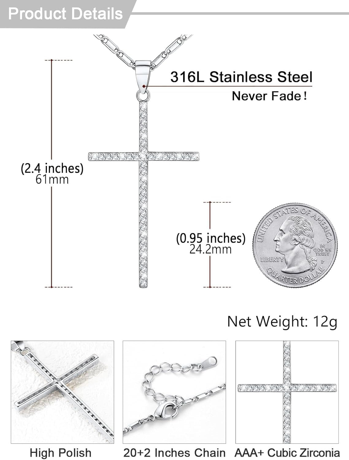 Cross Necklace for Women,Silver/14K Gold Large or Small Cross Necklaces with CZ Diamond,Faith Birthday/Christmas Gift for Her Women Mother Daughter Grandmother