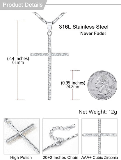 Cross Necklace for Women,Silver/14K Gold Large or Small Cross Necklaces with CZ Diamond,Faith Birthday/Christmas Gift for Her Women Mother Daughter Grandmother