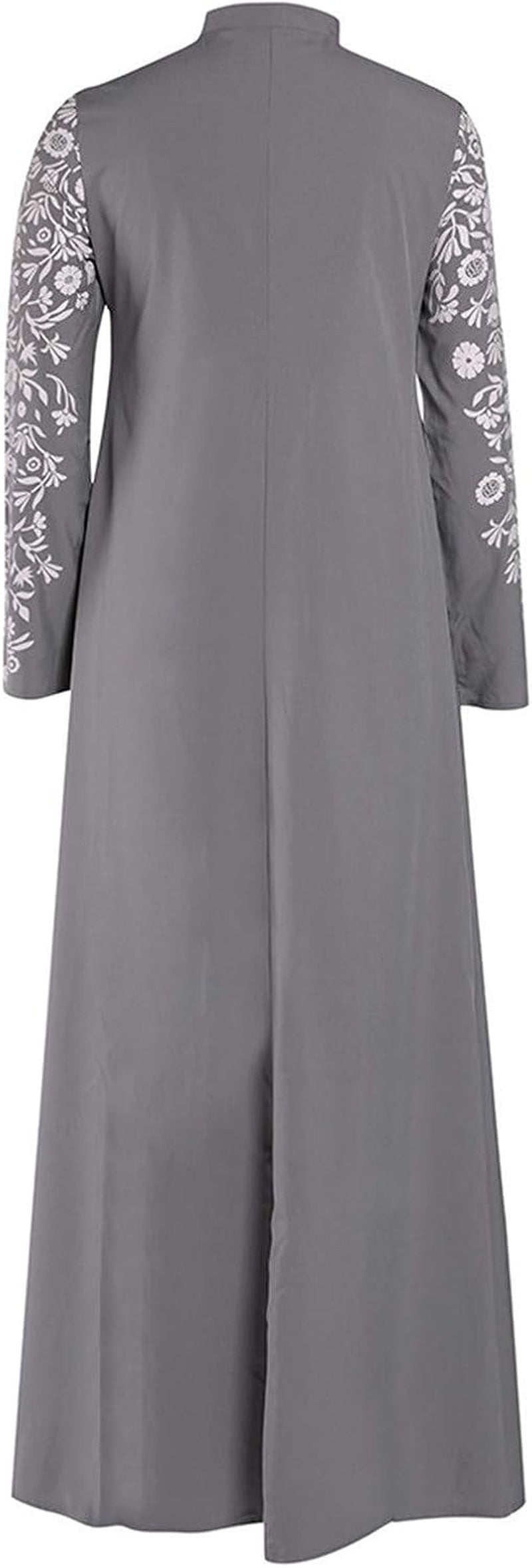 Abayas for Women Muslim Chiffon Prayer Robe Burkas for Women Muslim Dress Vintage Printed Full Length Islamic Abaya Set Long Sleeve Flowy Abaya Dubai Islam Robe African Turkey Caftan Grey XL