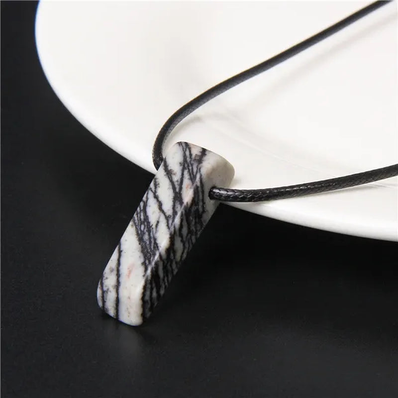 Unique Design Stone Pendant Necklace Fashion Black Rope Natural Stone Aquamarine Amethyst Citrine Beads Necklace Men Women Jewelry