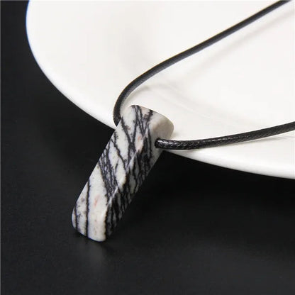 Unique Design Stone Pendant Necklace Fashion Black Rope Natural Stone Aquamarine Amethyst Citrine Beads Necklace Men Women Jewelry