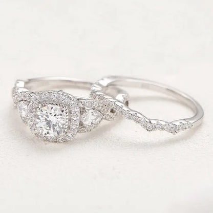 Newshe 1.5 Carats AAAAA Cubic Zircoina Wedding Engagement Ring Sets for Women Jewelry Gift 925 Sterling Silver Sz 4.5-13