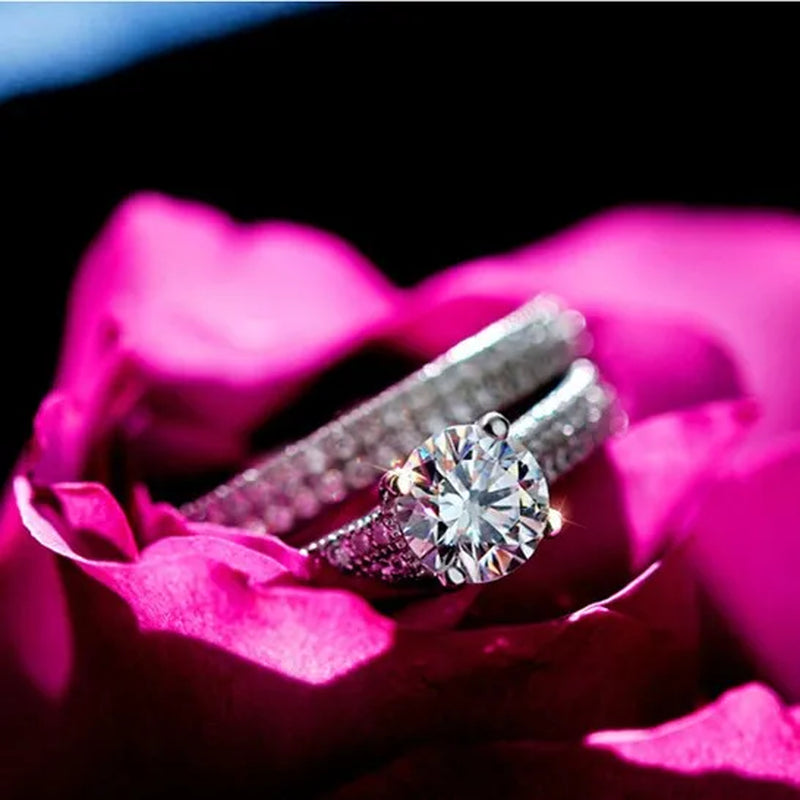925 Sterling Silver round Cut AAA CZ Engagement Wedding Ring Set for Women Girl Size 4 5 6 7 8 9