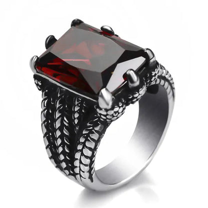 MEN'S BOY"S Dragon Claw Sapphire Ruby Blue CZ 316L Silver Stainless Steel Biker Ring US Size 8 To15