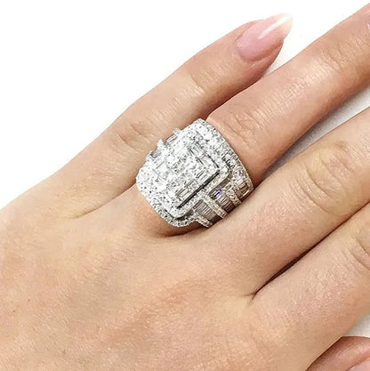 2pcs 100% Original 925 Silver Wedding Band Rings Princess Cut Zirconia Diamond Rings Set for Elegant Women Bridal Lover Rings Gifts Size5-11
