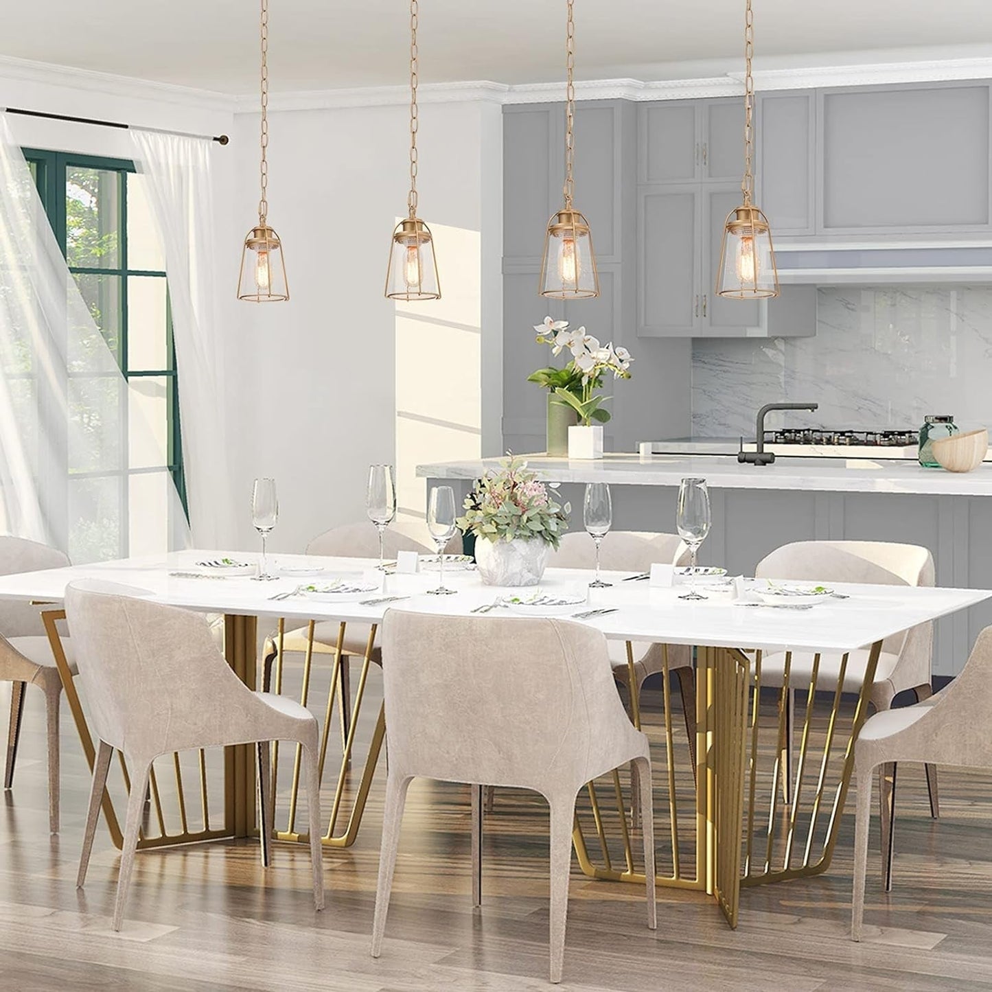 Gold Pendant Lighting, Mini Modern Hanging Light Fixture with Seeded Glass Shade for Kitchen Island, Foyer, Hallway, Bedroom and Entryway