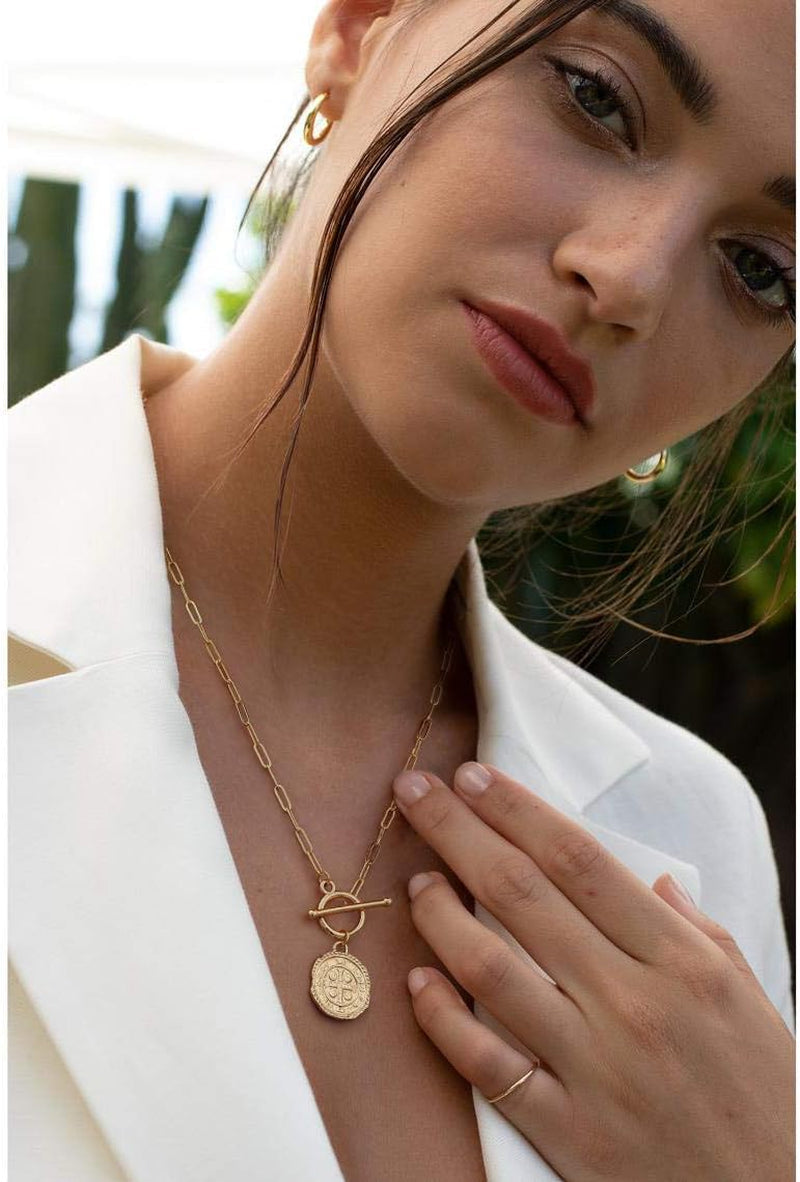 Saint Benedict Necklace Drop 18K Gold Toggle Medallion Coin Cross Pendant Necklaces Religious Jewelry Catholic Gift for Women - WORLD TIME VISITS