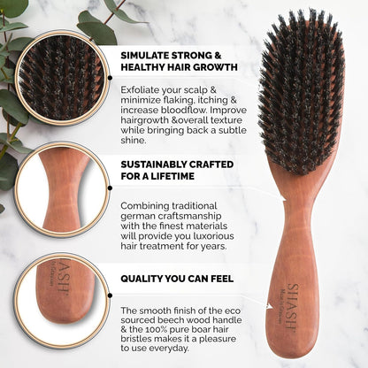 Classic German First Cut 100% Boar Bristle Hair Brush since 1869 - Conditions Hair, Improves Texture, Exfoliates Scalp