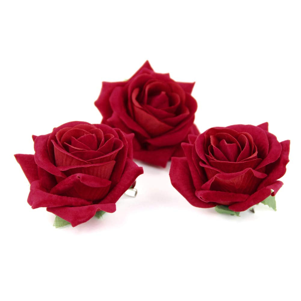 2.75" Rose Hair Clip Flower Hairpin Rose Brooch Floral Clips for Woman Girl Party Wedding Pack of 3