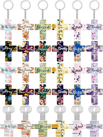 120 Pcs Bible Verse Keychains Christian Key Rings Cross Keychains Inspirational Acrylic Religious Key Rings Floral Bible Verse Jewelry for Women Men