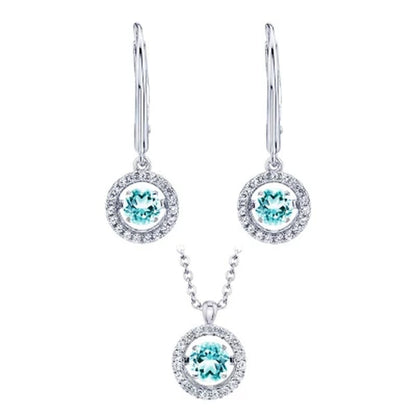 Dancing Aquamarine and Lab Created White Sapphire Pendant and Earring Set in Sterling Silver
