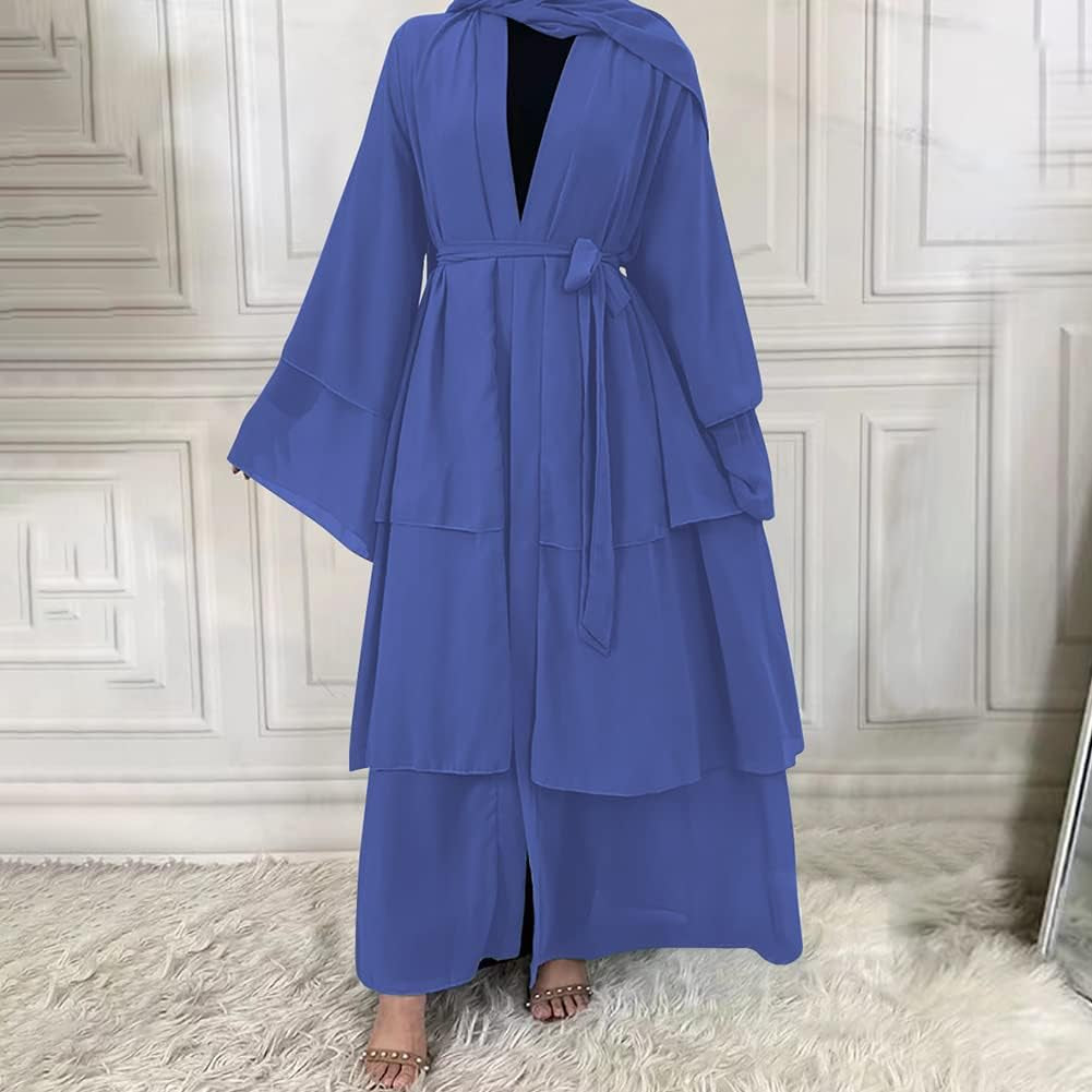 Muslim Abaya Dress for Women - Long Sleeve Islamic Dubai Abaya Cardigan Robe - Middle East Prayer Dress with Hijab