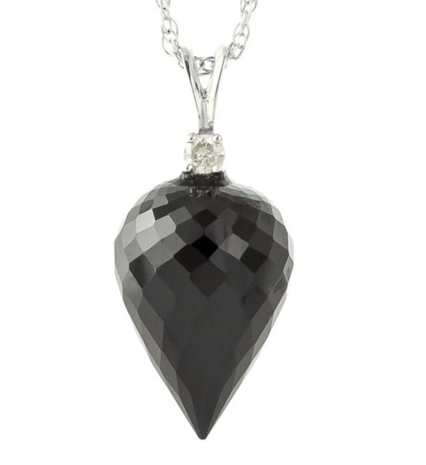14K 16" White Gold Necklace with Diamond and Briolette Black Spinel