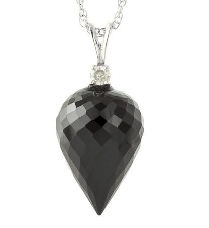 14K 16" White Gold Necklace with Diamond and Briolette Black Spinel