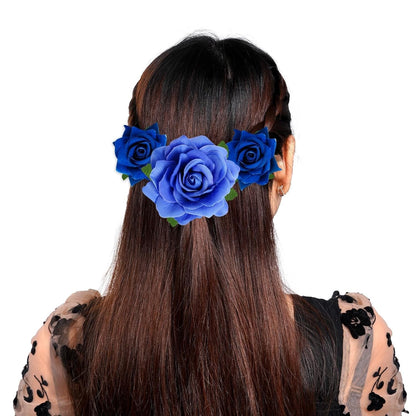 Rose Hair Clip Flower Hairpin Rose Brooch Floral Clips, 4 Pcs Fabric Rose Flowers Hair Clips Mexican Hair Flowers Pin up Headpieces for Woman Girl Wedding Party Mother'S Day (2 Sizes) (Blue)