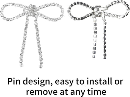2Pcs Rhinestone Brooches Set Tassel Bow Womens Lapel Brooch Crystal Bag Clips Clothing Badge Brooch Rhinestone Shoe Clips for Woman Lapel Badge Pins DIY Craft Decorations(Tassel Bow)