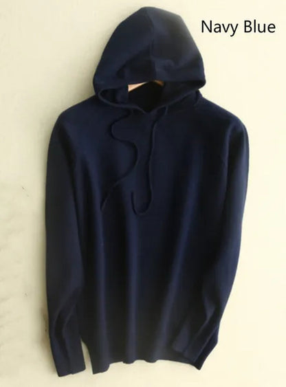 6 Colors Women Fashion Wool Pure Cashmere Casual Hooded Drawstring Pull Pullovers Plus Size S-XXL