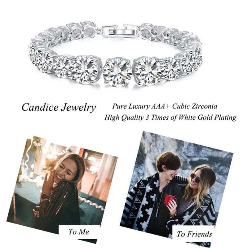 CANDICE Luxury Handmade Jewelry White Gold Plated Clear Cubic Zirconia Women Wedding Strand Bracelet