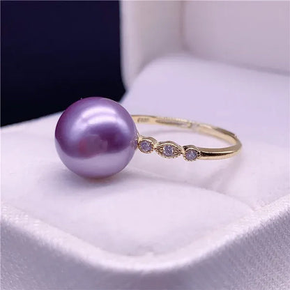925 Sterling Silver Natural South Sea Gold Pearl Powder 10-11Mm Seawater Pearl Ring Diamond Pearl Open Ring