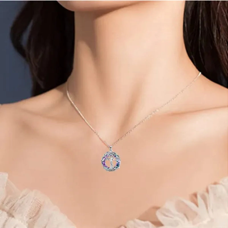 Exquisite Fashion Women'S Life Tree Necklace round Crystal Pendant Engagement Necklaces for Women Life Tree Jewelry Birthday Anniversary Gift