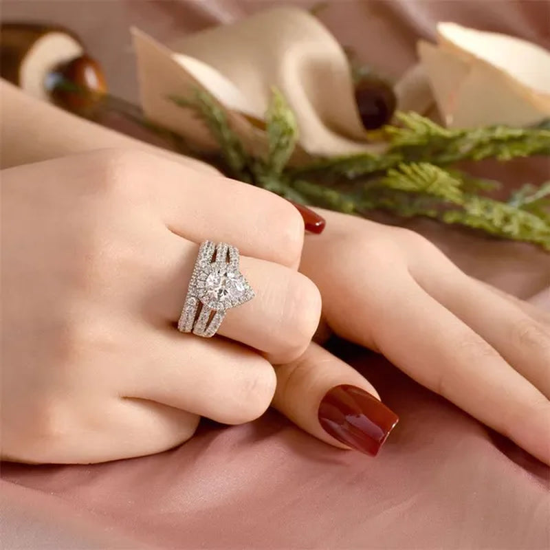 Newshe 4 Carats Wedding Teardrop Shape Engagement Ring Set for Women 925 Sterling Silver White Cubic Zirconia Size 4-13