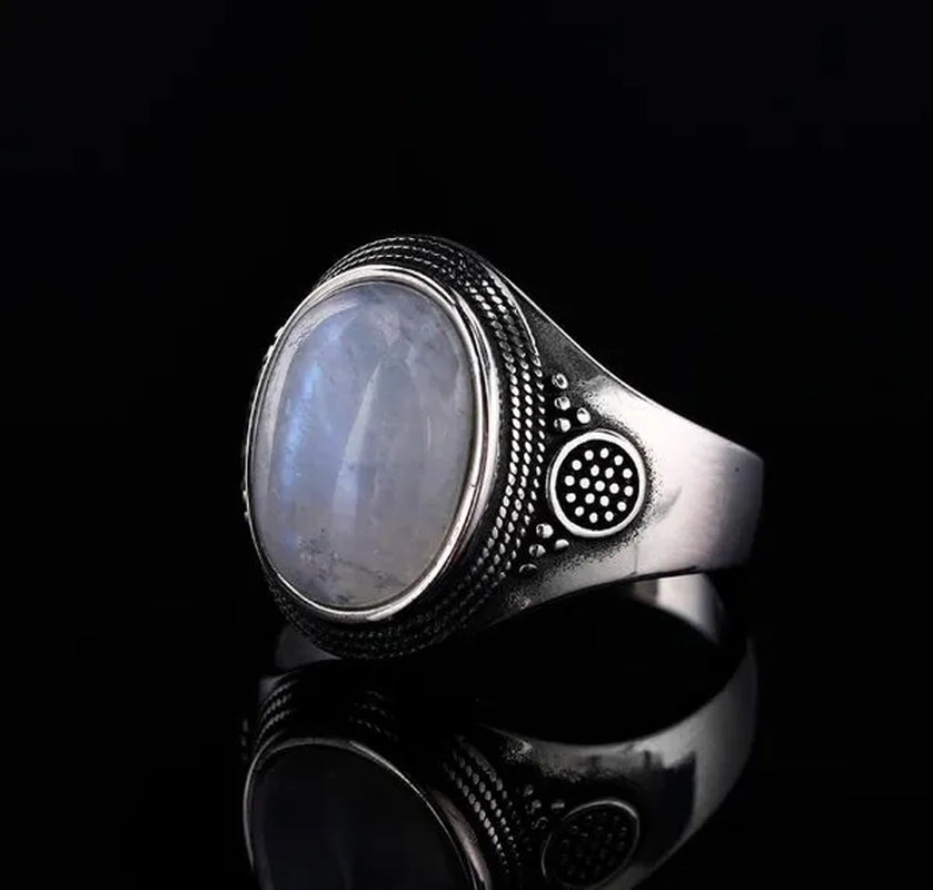 Natural Moonstone Ring Lady 925 Silver Jewelry Antique Party Ring Large Ellipse Gem Gift Wholesale