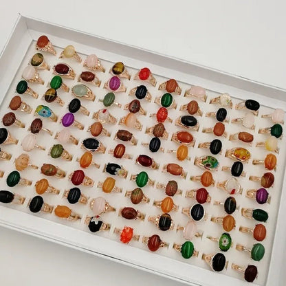 Mixed Wholesale 20Pcs/Gold-plated Natural Gem Ring Printing Rose-gold Women's Jewelry
