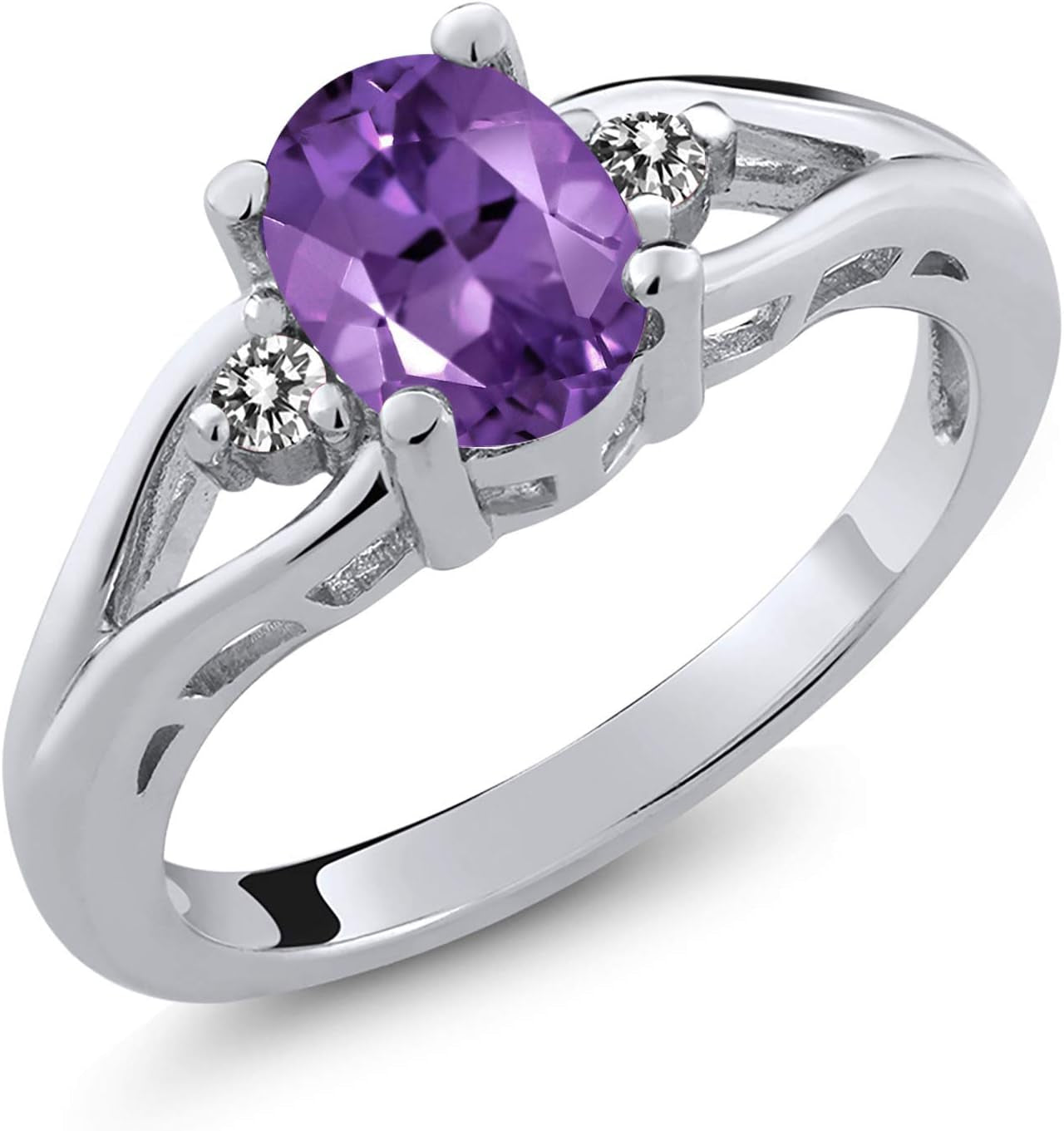 925 Sterling Silver Gemstone Birthstone and Diamond 3 Stone Engagement Ring for Women | Oval 8X6MM | round 2MM | Wedding Engagement Anniversary Promise Ring | Sizes 5-9 - WORLD TIME VISITS