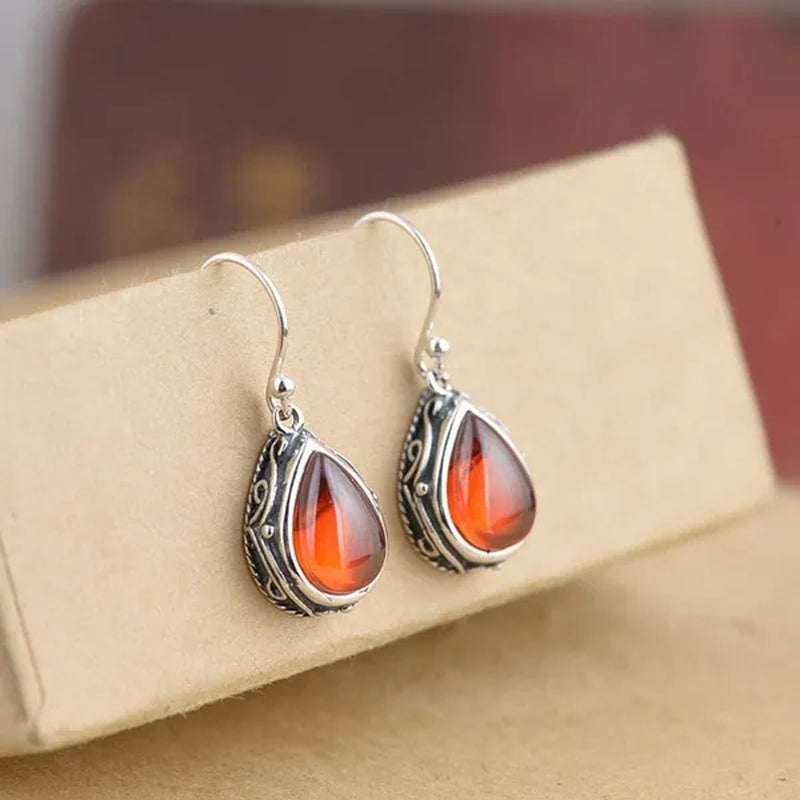 Fashion 925 Sterling Silver Earrings Emerald Ruby Gemstone Crystal Heart Hook Earrings Drop Dangle Earrings for Women Jewelry