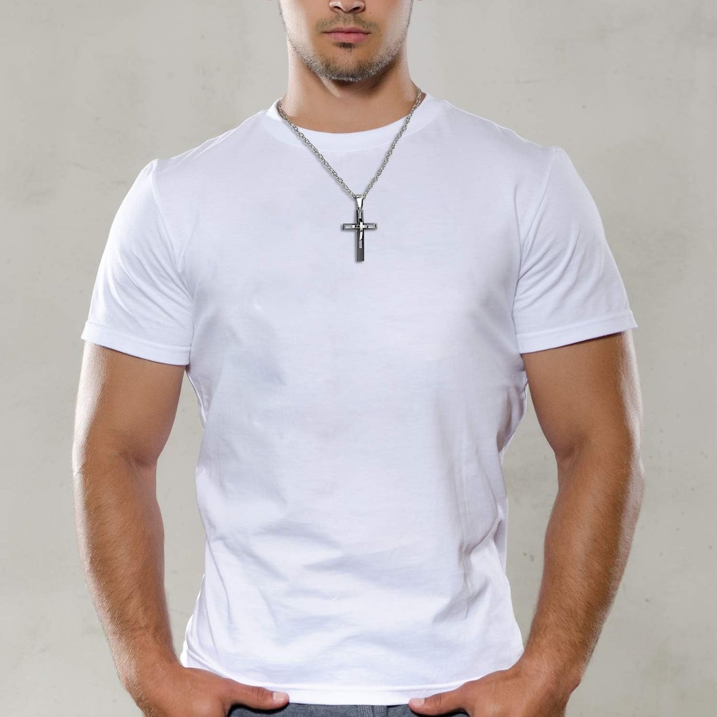 Cross Pendant Necklace for Men Women: High Polish Hollow Openwork Stainless Steel Cross Chain Mens Jewelry Gifts