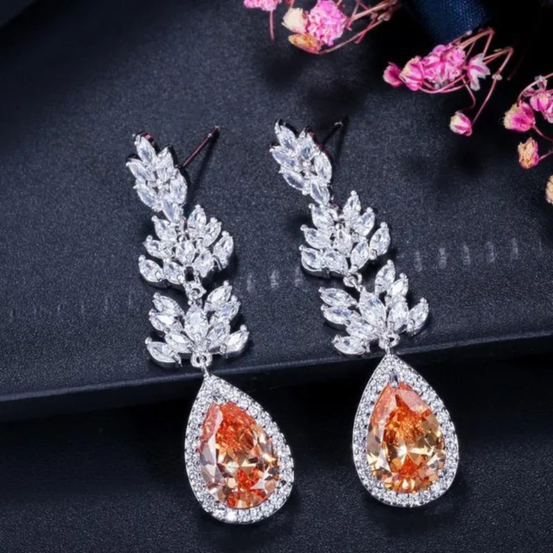 CANDICE Top Quality White Gold Plated Jewelry Romantic Purple Red Crystal Long Tear Drop Earrings For Women Christmas Gift