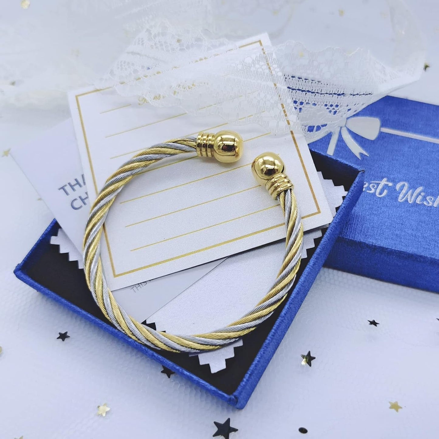 Stainless Steel Golden Silver Twisted Cable Bracelet Adjustable Cuff Bangle Bracelets for Women