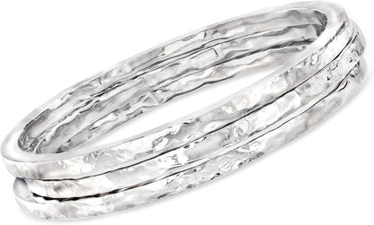 Italian Sterling Silver Jewelry Set: 3 Hammered Bangle Bracelets. 7.5 Inches