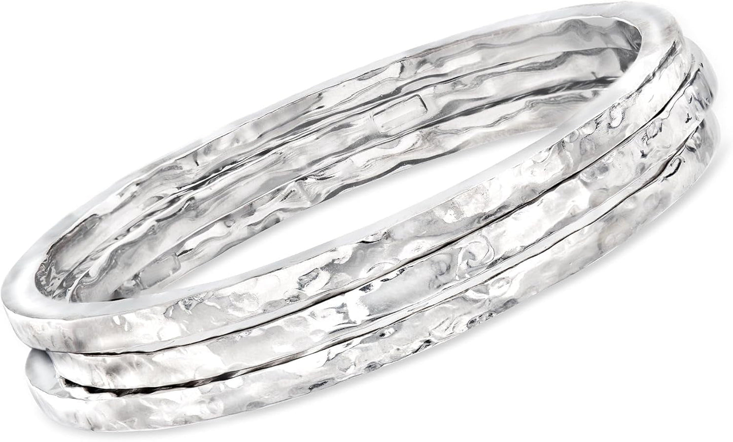 Italian Sterling Silver Jewelry Set: 3 Hammered Bangle Bracelets. 7.5 Inches