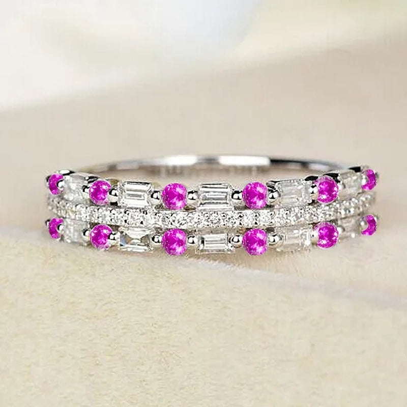 Silver Natural Gemstones Ring White Sapphire Wedding Birthstone Bride Engagement Square Brand Crown Cross Ring Jewelry Size 6 7 8 9 10