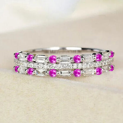 Silver Natural Gemstones Ring White Sapphire Wedding Birthstone Bride Engagement Square Brand Crown Cross Ring Jewelry Size 6 7 8 9 10